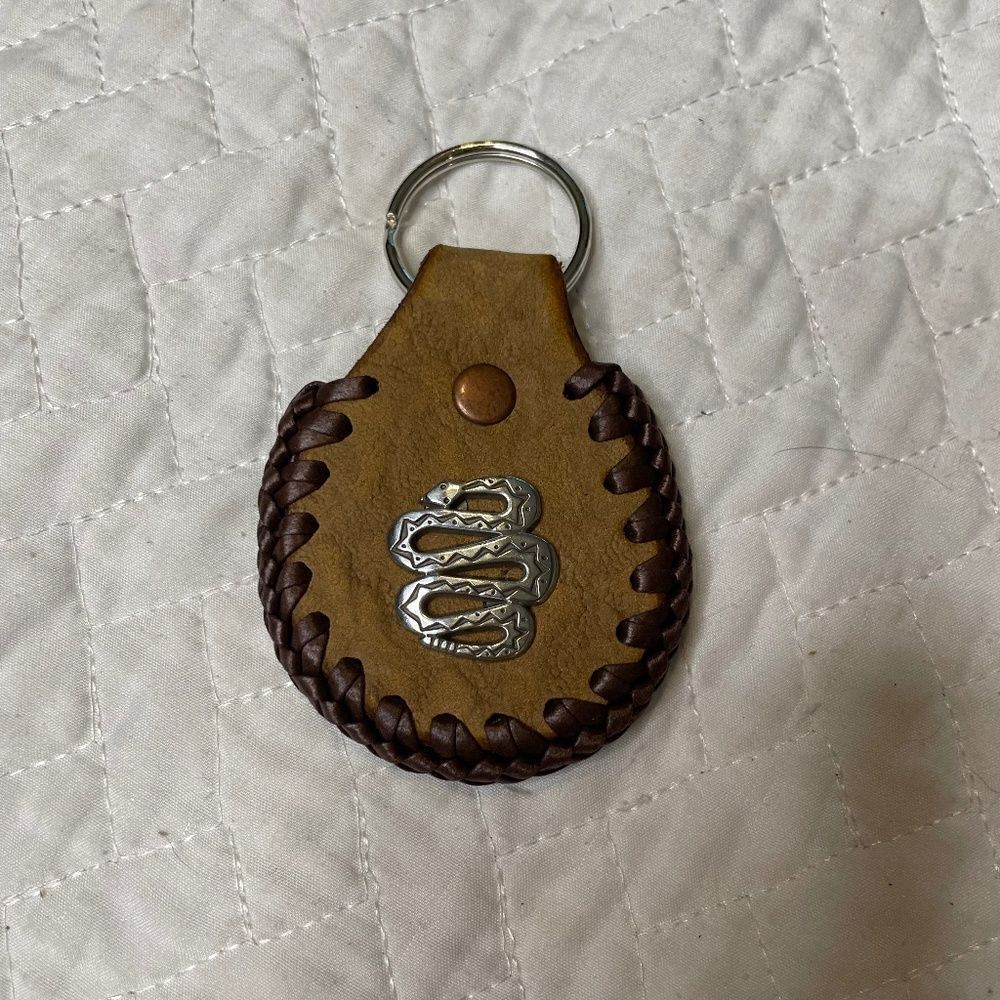 Handmade Custom Brown Keychain w/ Silver Tone Snake Insert - OS